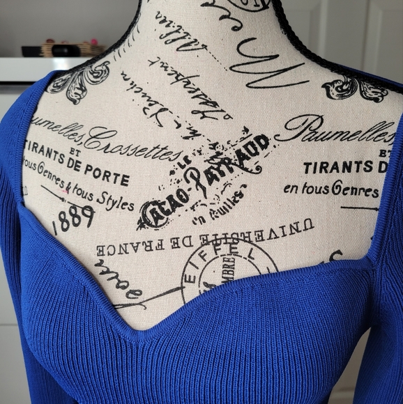 River Island Blue -Bright Women's Plunge Long Sleeve Top ,size 10 - Picture 3 of 6